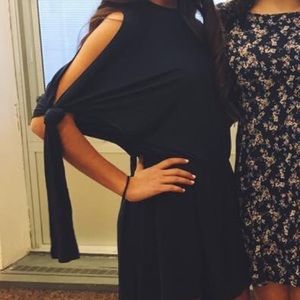 URBAN OUTFITTERS navy blue slit sleeve tie romper